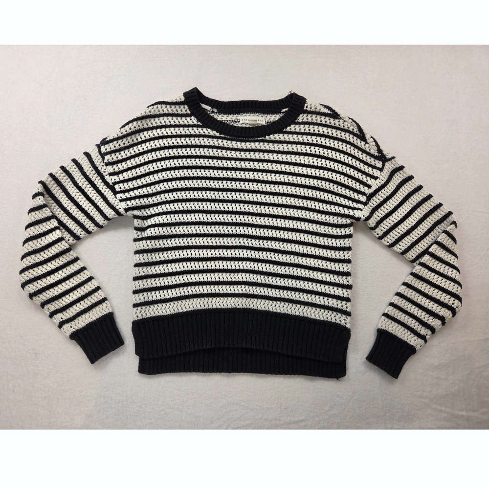 Aeropostale Black White Stripe Crew Neck Pullover Knit Sweater Women Size Small